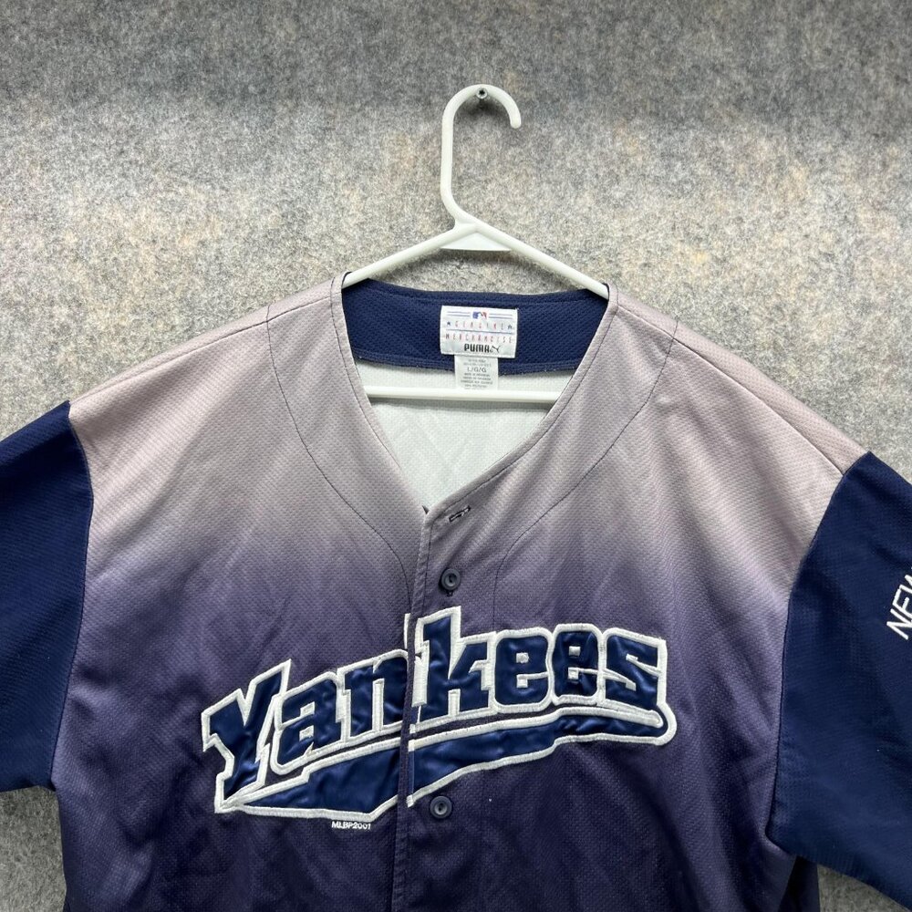 New York Yankee Jersey Men Large Adult Blue Navy MLB Polyester Baseball Puma VTG - Picture 2 of 16